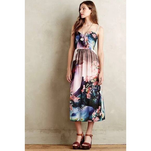 Anthropologie Corey Lynn Calter Daybreak Midi Dress size 2 Watercolor Print‎ - Picture 1 of 6